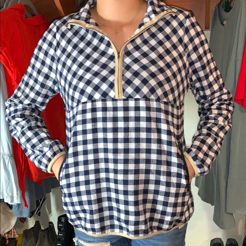 Andree by Unit Navy Checkered Women's Top size Large